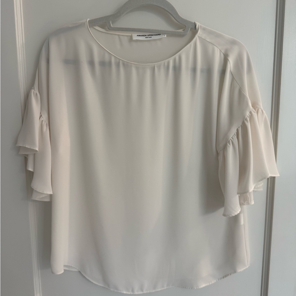 Amanda Uprichard Ivory Ruffle Sleeve Blouse